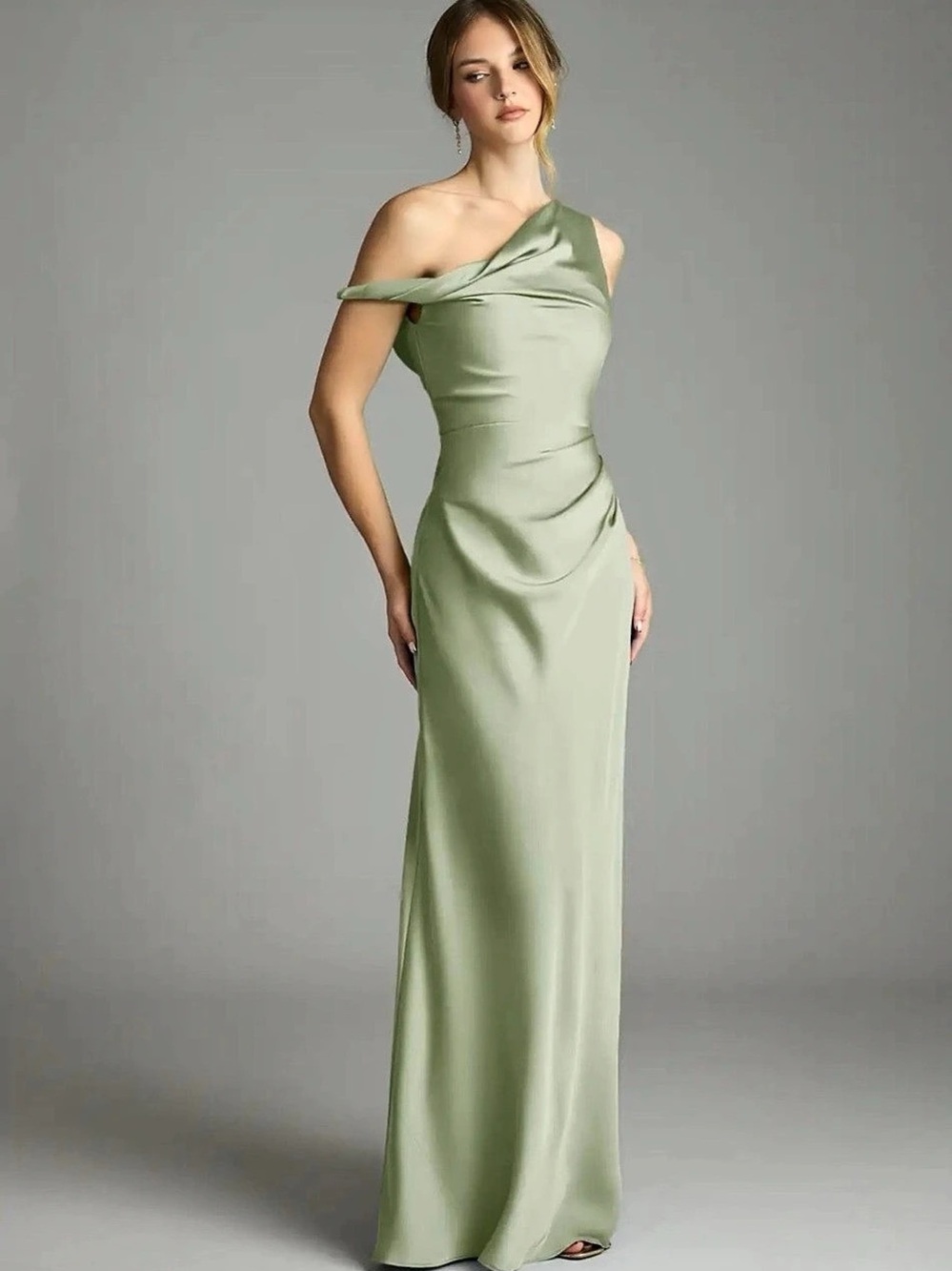 Azazie Sage Green Maxi Dress Like New